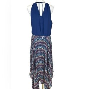 Jo Borkett Blue Sleeveless Dress Asymmetrical Hem Multicolor Skirt Size 12
